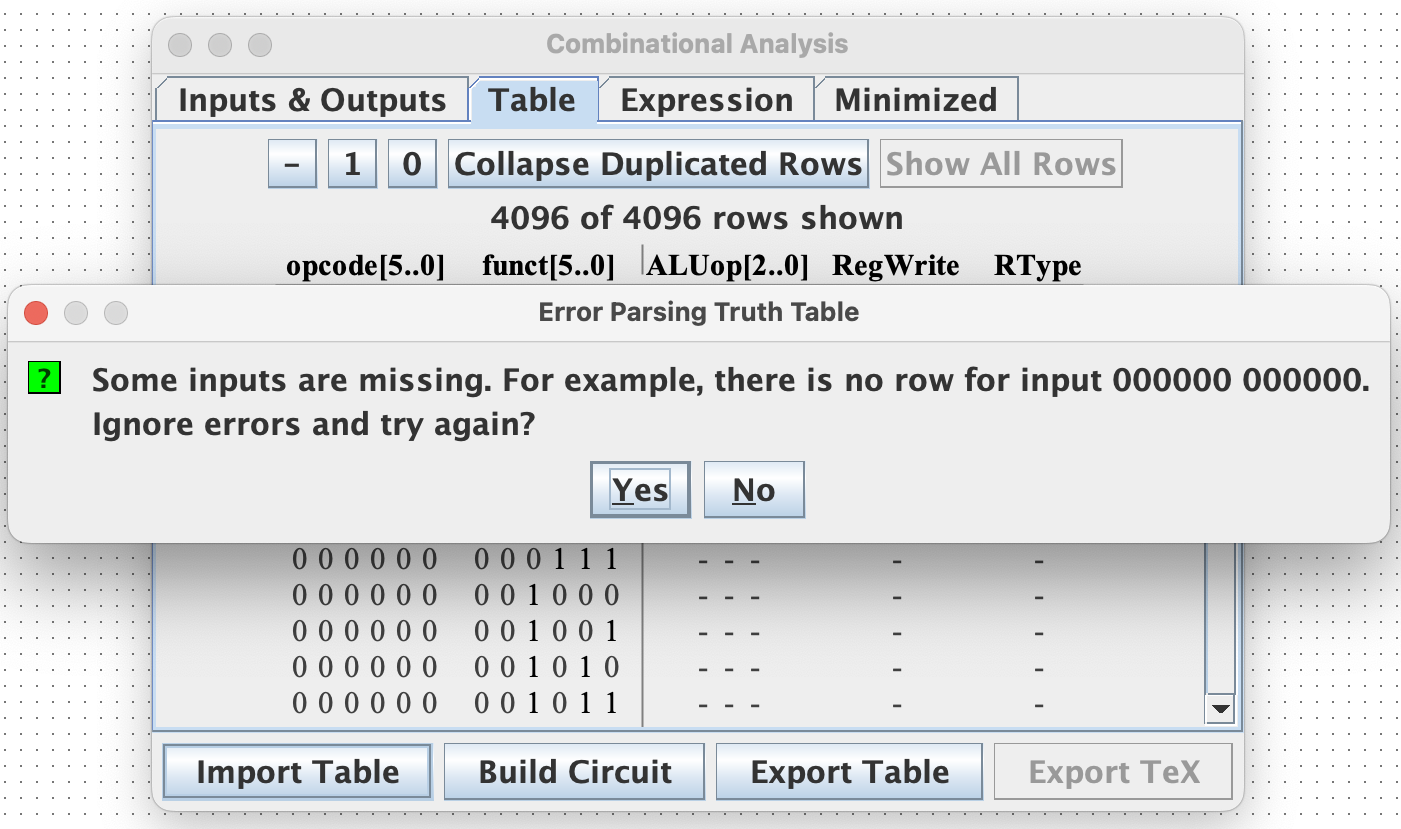 Logisim load truth table