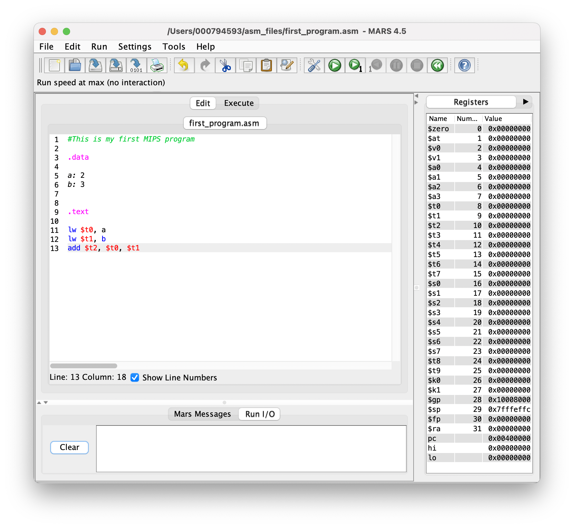 first MIPS program